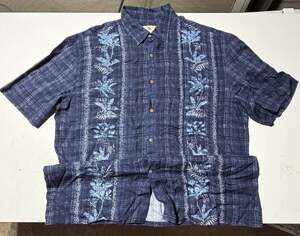 Island Shores Men's Blue Rayon Hawaiian Shirt with Palm Tree Panel Pattern